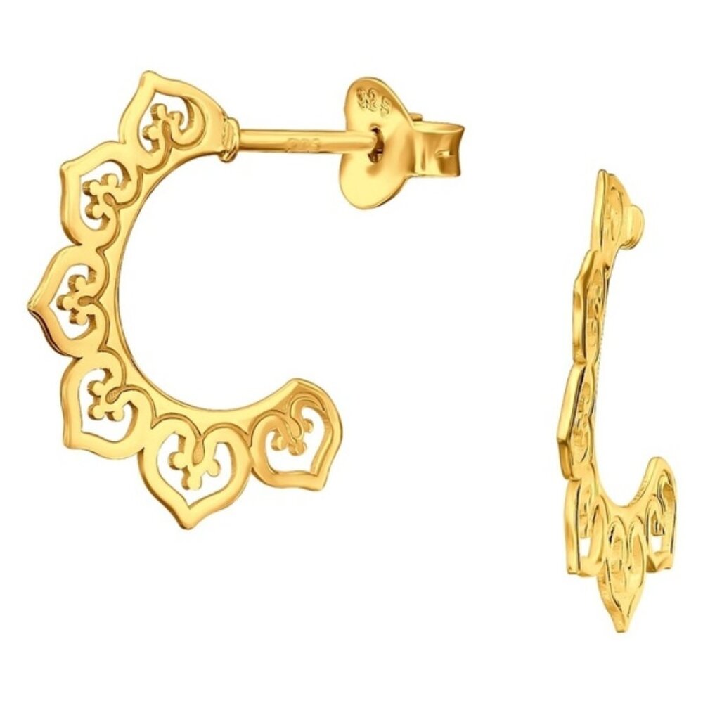 Sterling Silver 18k GoldPlated Bali Half Hoop Earrings